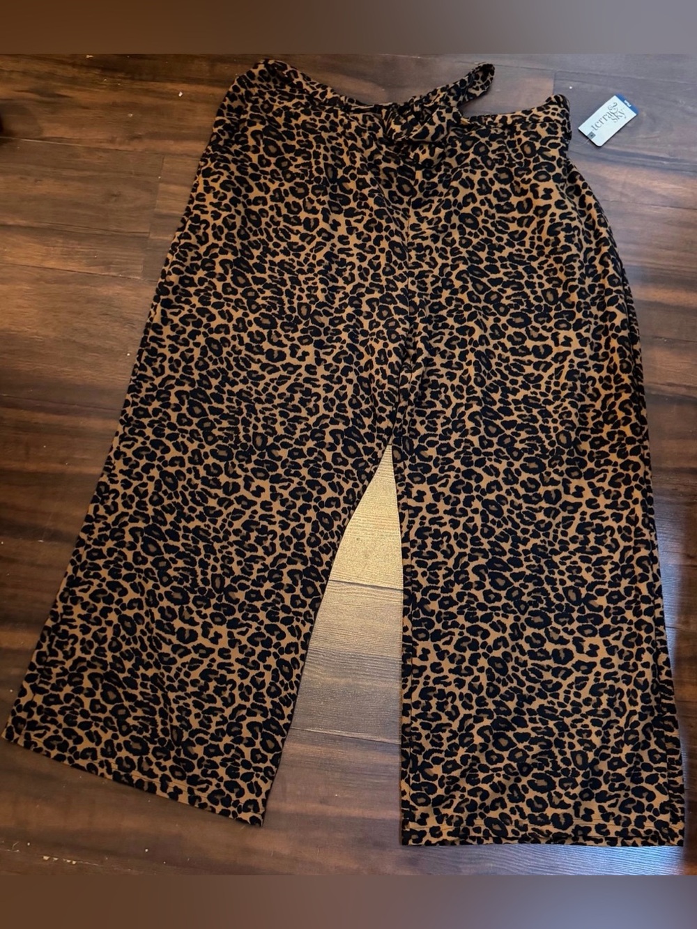Terra & Sky Leopard-Print Wide Leg Pants - Brown & Black PETITE